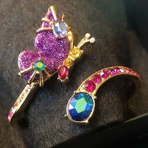 Hinged Butterfly Cuff Bracelet with Faceted, Colored Stones NWT